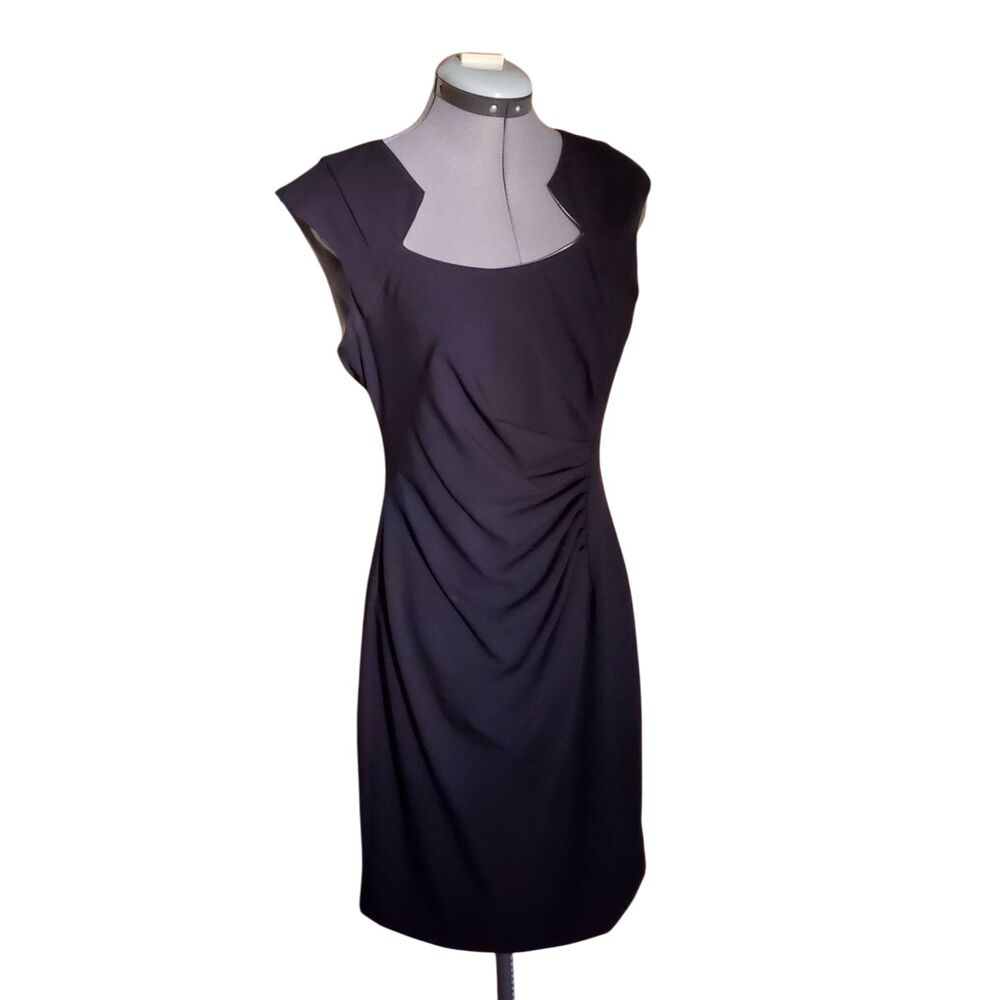 Calvin Klein Cap Sleeve Side Ruched Sheath Black Dress Wm Size 8